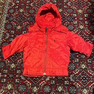 Polo Ralph Lauren 9 months jacket red fleece lined hood nylon shell rain
